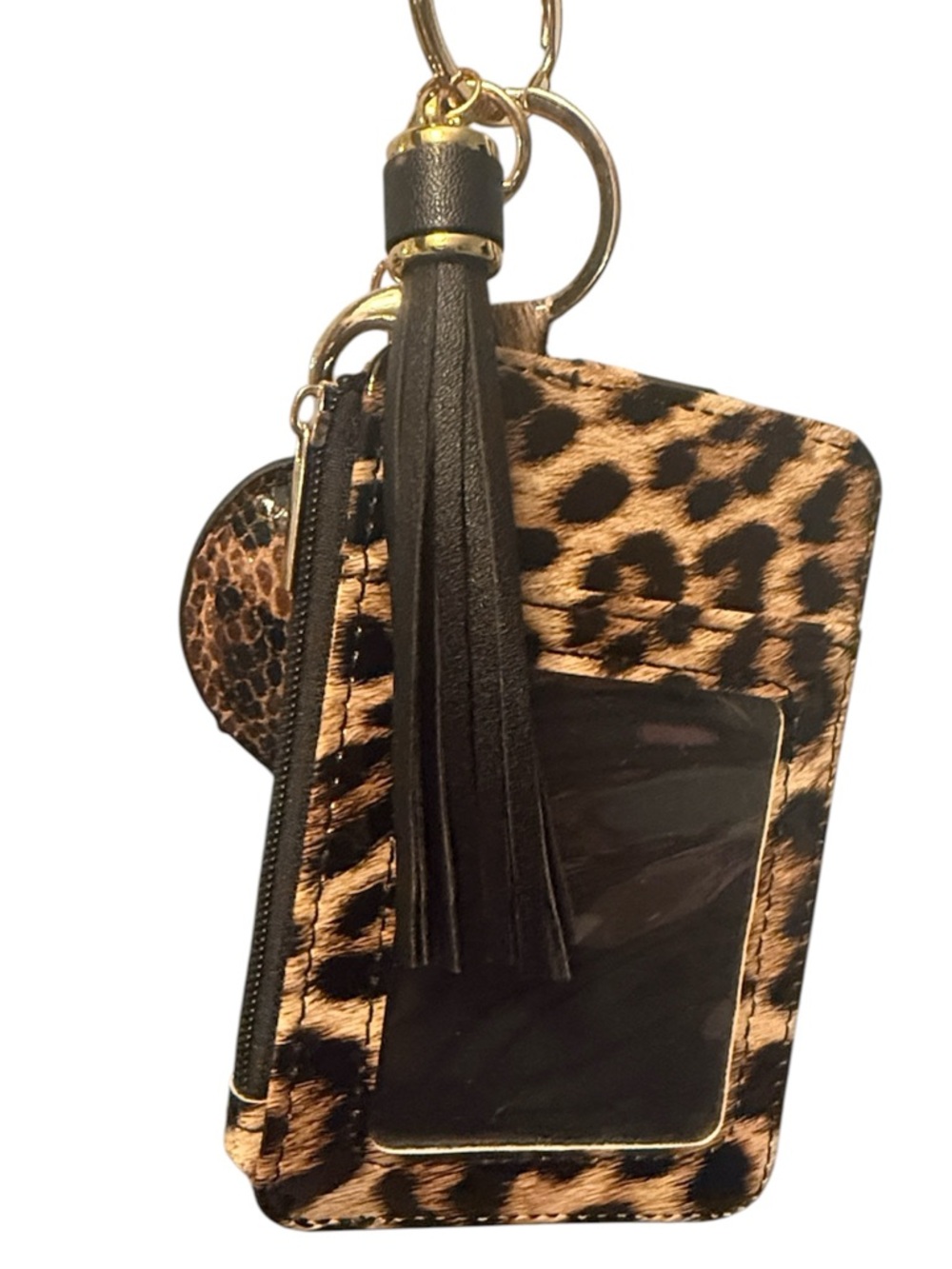 Leopard Print Wristlet Keychain Wallet Card Holder Tassel Charm Set - Picture 6 of 6